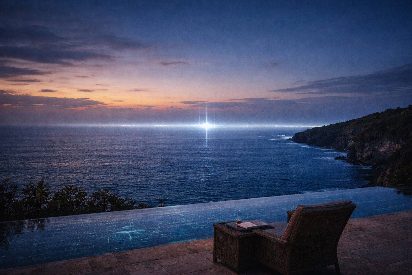 Balinese cliffside at twilight