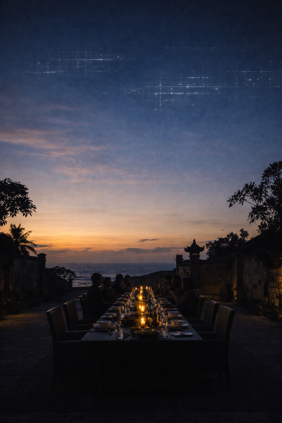 Balinese dinner under a twilight sky