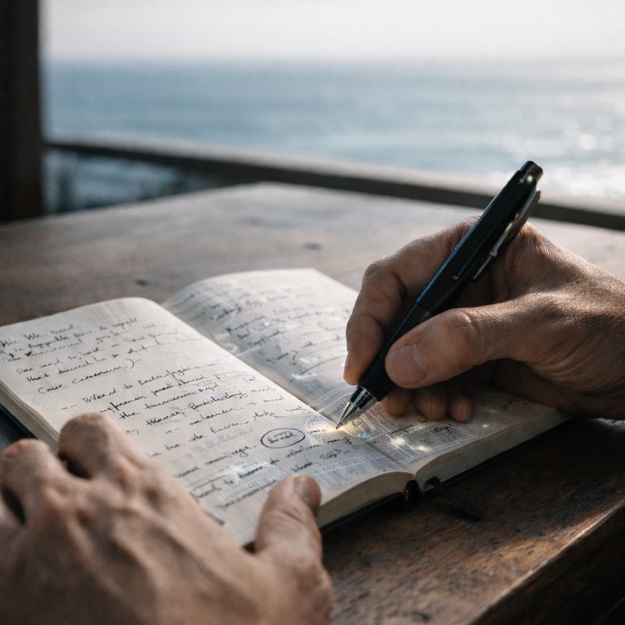 Notebook and ocean view